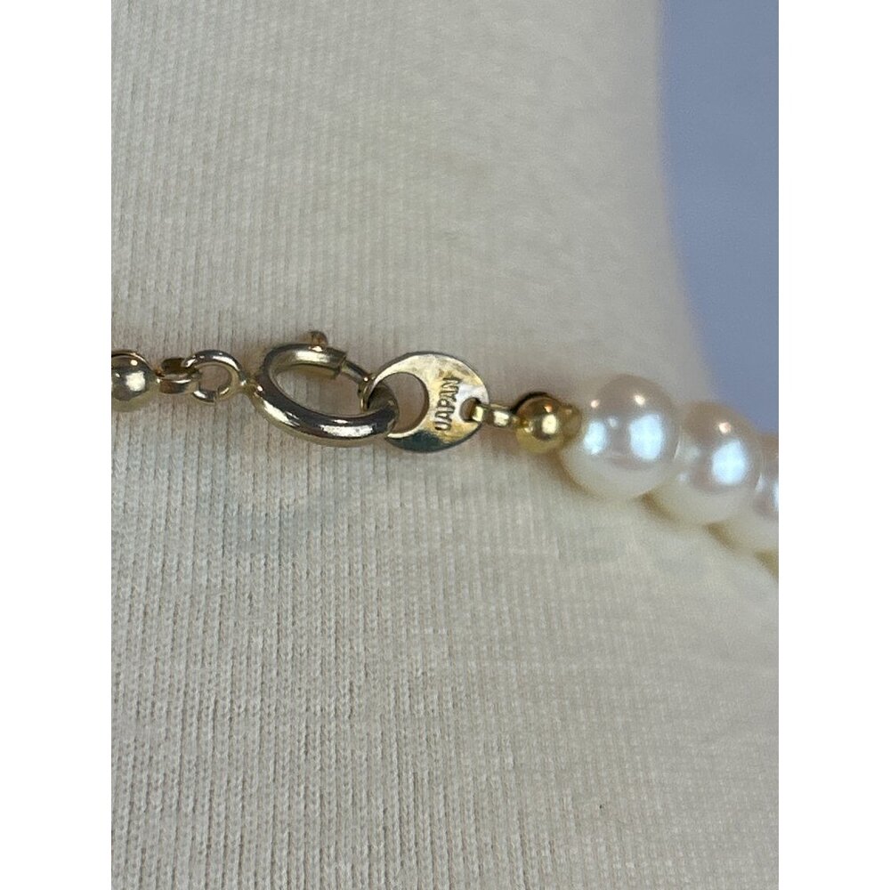 Vintage Faux Pearl Necklace Gold-Tone Accents Japan 18 Inches - Picture 4 of 6